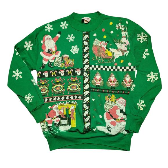 Vintage Christmas Nutcracker Sweatshirt Santa Green S Small M Medium - Picture 2 of 4